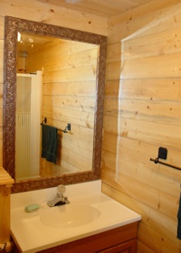 inside the bathroom of the Madrona cabin kit made by bavariancottages.com 